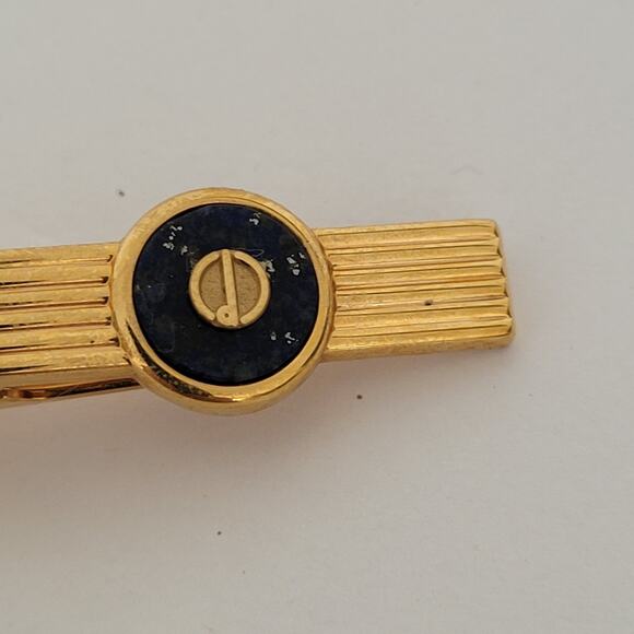 Dunhill Vintage Lapis Lazuli Striped Tie Clasp Clip Bar Gold Retro Vintage Logo - Picture 2 of 8